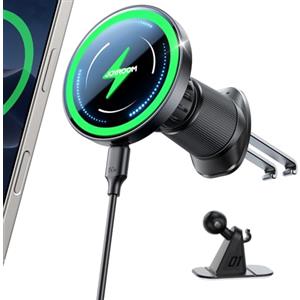 JOYROOM Magsafe Caricatore Wireless Auto Set 2 in 1 [Design Aggiornato Doppio Gancio] Ricarica Wireless Auto 15 W, Supporto Auto Magsafe Compatibile iPhone 16 Pro Max Plus/iPhone 15/14/13/12