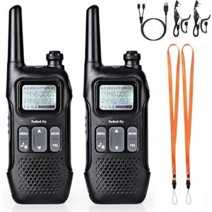 Radioddity PR-T1 PMR446 Walkie Talkie, Radio Bidirezionale a lungo raggio con Display LCD, Batteria Ricaricabile, senza licenza 16 Canali, Auricolare per Avventure, All'aperto, Campeggio, 2 Pezzi