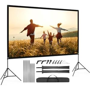 VISULAPEX 100"Schermo Proiettore, 4K HD 16:9 Schermo Proiettore con Supporto Portatile, Grandangolo di 160 Gradi, Perfetta per Teatro Domestico Cinematografico