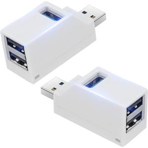 AXFEE 2 Pezzi USB 3.0 Hub, 3-Porta Splitter Hub(2 USB 2.0 + USB3.0), Sdoppiatore USB multipla, Adattatore Dati Ad Alta Velocità per PC, Laptop, MacBook, Chiavetta USB, Stampante Tastiera Mouse-Bianco