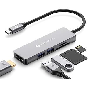 NOVOO 4K@60Hz HDMI Hub USB C 5-in-1 Adattatore USB C con SD/TF Lettore di Schede, 2 USB-A 3.0 Adattatore Macbook Air Compatibile con MacBook/iPad/iPhone/Dell/HP/Surface