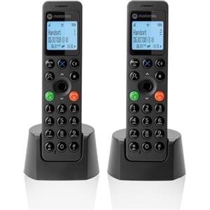 Motorola Voice - DOT202 Twin Pack, Telefono Cordless Digitale, Altoparlante Vivavoce, Blocco Chiamate, 100 Contatti con Nome e Rubrica, Nero