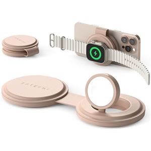 SATECHI OntheGo™ Caricatore Wireless Pieghevole 2 in 1, Stazione di Ricarica Rapida Qi2 15W per Serie iPhone 17 16 15 a 12, 5W per Apple Watch e AirPods, Caricatore a Induzione da Viaggio - Rosa