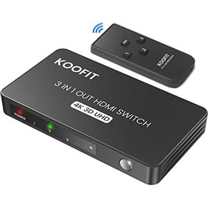 KOOFIT Switch HDMI 4K@60Hz, KOOFIT Sdoppiatore HDMI 3 In 1 Out Automatico HDMI Splitter con Telecomando, 3 Porte HDMI Switch Supporta 4K 3D UHD HDR per PS5 PS4 PS3 Xbox Blu-ray Fire Stick Apple TV