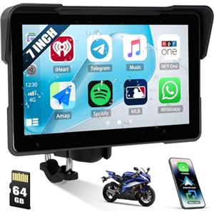 CAMECHO [2025] CAMECHO Senza Fili Carplay per Moto, 7 Pollici HD Schermo IP67 Impermeabile Navigatore con Touchscreen, Android Auto Bluetooth Airplay Android Cast, Supporto Siri/G-oogle Assistant
