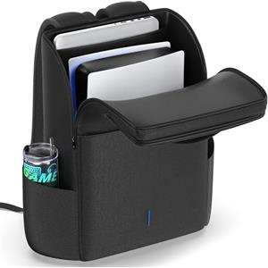 Rysker Zaino per Console PS5/Slim/Pro, Custodia PS5 con Protezione Completa per PS 5, Borsa PS5 di Grande Capacità per Doppio Controller, PS Portal, Laptop, Zaino PS 5 con 3 Tasche per Cavi, Nero