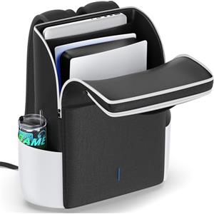 Rysker Zaino per Console PS5/ Slim/ Pro, Custodia PS5 con Protezione Completa per PS 5, Borsa PS5 di Grande Capacità per Controller, PS Portal, Laptop, Schede di Gioco, Zaino PS 5 con 3 Tasche per Cavi