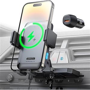 APPS2Car Caricatore Wireless per Auto con Supporto CD Slot, Bloccaggio Automatico, Ricarica Rapida 15W, Porta Cellulare per Auto Compatibile con iPhone 16 15 14 13 12 Pro Max, Samsung