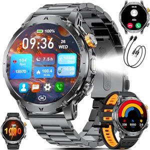 SUNKTA Orologio intelligente da uomo Militare 1000 mAh grande batteria 1,7" HD Bluetooth chiamate per iOS Android Smartwatch Sportive fitness,Monitoraggio della salute,sonno,3 braccialetti,grigio-nero