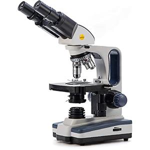 SWIFT SW350B 40X-2500X - Testa di pentola, microscopio trinoculare da laboratorio compound in qualità di ricerca con oculari ampi 10X e 25X, tavolo meccanico da oggetto