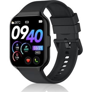 QCOQ® Smartwatch Uomo Donna, 1.96" Orologio Smartwatch con Effettua o Risposta Chiamate, 110+ Sport Smart Watch, Cardiofrequenzimetro/Contapassi/Sonno, Impermeabile IP68 Fitness Track per Android iOS