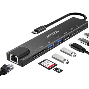 Avigers Hub USB C, Adattatore Usb C 8 in 1 con HDMI 4K, Ethernet RJ45, Lettore Schede SD/TF, PD 100W, USB C, USB 3.0, usb 2.0, Compatibile per Computer/MacBook Pro Air/iPad/Surface/Samsung/Steam Deck (Nero)