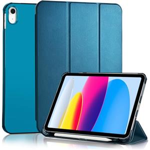 4UBonLife Cover Per iPad (A16) 11a Generazione 11 Pollici 2025, iPad 10a Generazione10,9" 2022 con Portapenna, Custodia Protettiva Sottile con Retro Rigido Traslucido Guscio Case, Blu Pavone