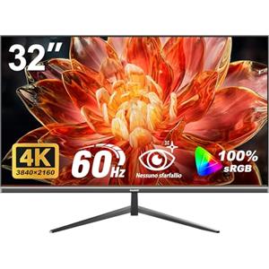 Gawfolk Monitor per computer 32 pollici 4K UHD, schermo ultra chiaro (3840×2160p), 100% sRGB, angolo di visione di 178 °, HDMI, porta display, compatibile con montaggio a parete 100 * 100 mm - nero