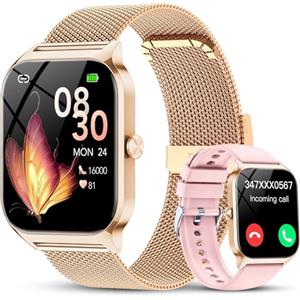 CASCHO Smartwatch Donna,1.85'' Orologio Smartwatch con Chiamate Bluetooth/Assistente,120+ Sportive Smart Watch con Contapassi/Sonno/Cardiofrequenzimetro,IP68 Fitness Tracker per iOS Android, Oro e Rosa