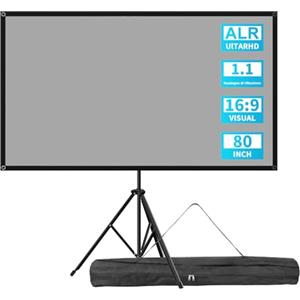 VISULAPEX 80"ALR Schermo per Proiettore con Treppiede, 16:9 Telo Proiettore Portatile Leggero Perfetta per Teatro Domestico, il Cinema All'aperto e Altre Attività di Intrattenimento