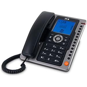 SPC Office Pro - Telefono fisso da tavolo con ampio schermo illuminato a batteria, 7 memorie dirette, identificativo chiamante e vivavoce - Nero