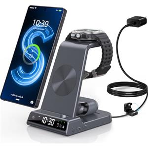 ZenGoose Stazione di ricarica wireless 3 in 1 per Samsung Galaxy S23 Ultra, supporto di ricarica compatibile con iPhone 14 Pro Max/Z Fold 4, caricabatterie per orologio per Galaxy Watch 5 Pro/4/3, Buds/Air-Pod