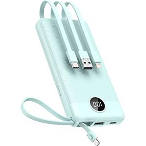 VEEKTOMX Power Bank 10000mAh Powerbank con Cavi Integrati Caricatore Portatile USB C Batteria Esterna con 5 Uscite e 2 Ingressi Compatibile con iPhone Samsung Huawei Xiaomi iPad Switch (Blu)