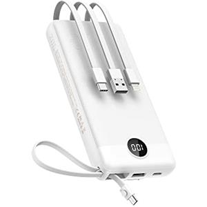 VEEKTOMX Power Bank 20000mAh Powerbank con Cavi Integrati Caricatore Portatile USB C Batteria Esterna con 5 Uscite e 2 Ingressi Compatibile con iPhone Huawei Xiaomi (20000mAh-Bianca)