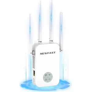 NEWFAST Ripetitore WiFi Potente per Casa, 1200Mbps WiFi Extender Dual Band 2.4GHz/5GHz con 4 Antenne ad Alto Guadagno, Porta Ethernet, WPS, Display Intelligente, Supporta 3 Modalità(Bianco)
