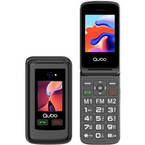 Qubo GSM Telefono Cellulare per Anziani,Flip phone Telefoni Cellulari Tasti Grandi,Volume alto,Funzione SOS, 2.4"+1.77 Contatti con Immagini,Chiamata Rapida,Cellulare anziani Nero