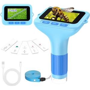 QUNSE Microscopio portatile digitale per bambini: schermo HD 3 pollici 1000X magnifica fotocamera registrazione video kit educativo