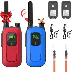 Radioddity PR-T3 Walkie Talkie Bambini Ricaricabile Walkie-Talkie a Lungo Raggio per 3-12 Anni Con 16 Canali PMR Senza Licenza, Ricarica USB, Cuffia per Campeggio e Escursionismo (Rosso/Blu)