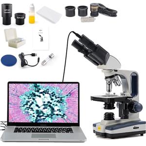 Swift Microscope numérique binoculaire composé SW350B 40X-2500X, avec appareil photo USB 5 MP, scène mécanique à deux couches et logiciels