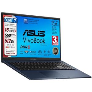 ASUS Computer portatile, Intel i7, SSD pci 512 Gb, 15,6" Ips FHD, Hdmi, bt, webcam, Wi-fi, 4 Usb, Bt, tastiera italiana, ddr5 16 gb, preconfigurato, Garanzia Italia 3 anni, blue edition