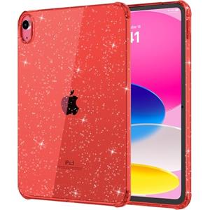 MoKo Custodia per iPad (A16) 11a Generazione 2025, iPad 10a Generazione Custodia 2022 Cover Protettiva in TPU Trasparente Morbido Antiurto e Leggero con Posteriore, Rosso + Glitterato