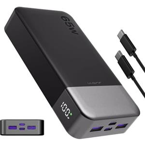 JUOVI 65W Power Bank, 20000mAh Laptop Caricatore Portatile Powerbank Ricarica Rapida Batteria Portatile Cellulare con USB C, per MacBook Dell XPS PC Portatile iPad iPhone 17 16 15 Samsung (Nero)