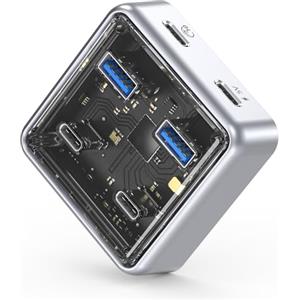 ORICO Hub USB 3.2, 4 Porte USB 3.2 Gen2 Hub con 2 Porte Tipo A/C, Adattatore Multiporta in Lega di Zinco da 10Gbps compatibile con MacBook, iMac, Surface Pro, XPS e Disco Rigido