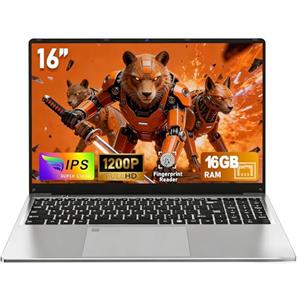 CHIFUYOU Computer portatile 16 pollici 16 GB RAM 1 TB SSD PC portatile N100 fino a 3,6 GHz, lettore di impronte digitali / 1920 x 1200 P/tastiera completa retroilluminata/tastierino touchpad - Grigio