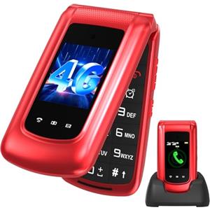 Uleway T380D 4G Telefono Cellulare per Anziani con Tasti Grandi, Flip Telefoni Cellulari Anziani con Doppia SIM, 2.4"+1.77" Doppia Display, Volume Alto, Funzione SOS, Chiamata Rapida, Base di Ricarica