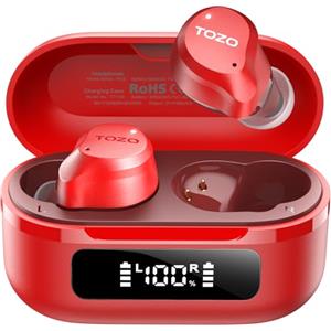 TOZO NC9 Cuffie Bluetooth 5.3 con ANC Ibrido, 6 Mics ENC, Suono OrigX 2.0, 60 Ore di Autonomia, Modalità Trasparente, IPX8, Ricarica USB-C, Comode e Facili da Usare per Lavoro, Gioco e Commuting Rosso