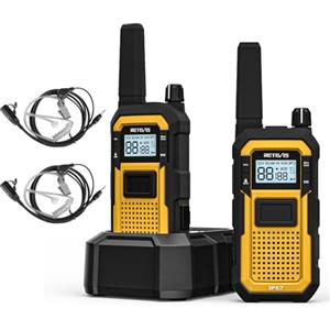 Retevis RB648 Walkie Talkie Impermeabile, Walkie Talkies Resistente, Tripla Prova Avanzata, IP67 Doppio PTT, Vibrazione SOS, Radio Bidirezionale 2000 mAh con Auricolare per Cantiere (2 Pezzi, Giallo)