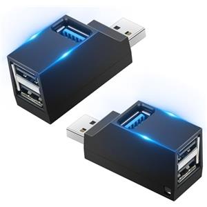 AXFEE 2 Pezzi USB 3.0 Hub, 3-Porta Splitter Hub(2 USB 2.0 + USB3.0), Sdoppiatore USB multipla, Adattatore Dati Ad Alta Velocità per PC, Laptop, MacBook, Chiavetta USB, Stampante Tastiera Mouse-Nero
