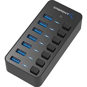 SABRENT Hub USB, [7-Porte] 36W con Interruttori ON/OFF, Ciabatta Multipresa USB, Sdoppiatore USB 3.2 Gen 1, Spie LED e Alimentatore (HB-BUP7)