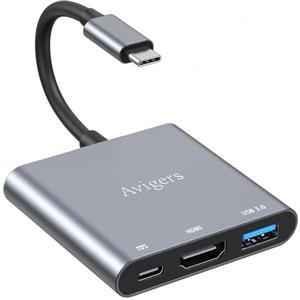 Avigers Adattatore da USB C a HDMI, 3 in 1, Adattatore da Tipo C a HDMI 4K, PD 100W, USB 3.0 5Gbps, HUB USB C per Computer Portatili, iPhone 16/15 Pro Max/Plus, MacBook Pro/Air, iPad, Samsung