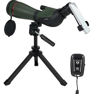 Svbony SA412 Spotting Scopes 20-60x80mm, HD FMC Cannocchiale con Oculare da 1,25", con Adattatore per Telefono Treppiede da Tavolo Regolabile SV146, Telecomando, per Caccia al Bersaglio