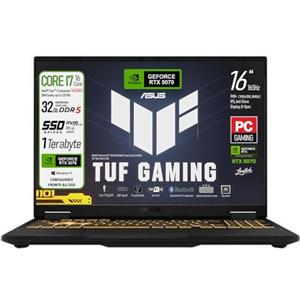 ASUS TUF F16 Notebook Gaming Intel Core i7 14650HX, RAM 32Gb DDR5 5600MHz, SSD 1Tb, Display G-Sync 16" WUXGA 165 Hz FHD+, NVIDIA GeForce RTX 5070 8Gb GDDR7, Thunderbolt 4.0, Win 11, Preconfigurato