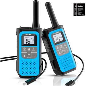 NXGKET Walkie Talkie per Adulti Bambini, NXGKET Walky Talky Ricaricabile, Lungo Raggio Radio a 16 Canali con Batteria Agli ioni di Litio, Cavo USB-C, VOX per Campeggio e Escursionismo, Set da 2 Pezzi