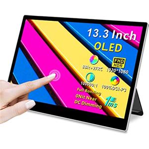Magedok Monitor Portatile Touchscreen 13,3" OLED FHD 1080P, Monitor Portatile 1ms, 100000:1, 100% DCI-P3, Schermo Mobile HDMI Leggero per Laptop/MacBook/PC/Console di Gioco