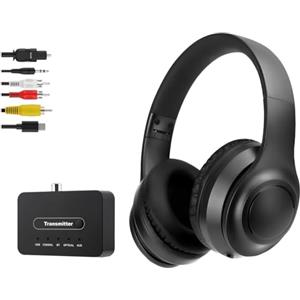 Queemie Cuffie TV Senza Fili ANC per Anziani - Riduzione Attiva del Rumore, Pieghevoli Bluetooth 5.3 Cuffie TV con Trasmettitore 5-in-1 (Ottico/Coassiale/USB/RCA/AUX), Audio Hi-Fi, 35H Autonomia