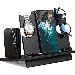 LAC EVERYTHING EVERYWHERE LAC Docking Station Legno per Cellulare - Idee Regalo Compleanno Uomo - Porta Oggetti Organizer Comodino Regali per Papà (Nero)