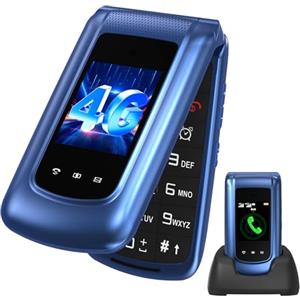 uleway ulway 4G Telefono Cellulare per Anziani, Dual SIM Telefoni Cellulari Tasti Grandi, Volume alto, Funzione SOS, 2.4" Doppio display con Base-Blu