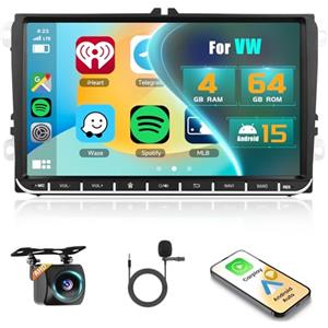 Inefala 4G+64G Android 15 Autoradio per VW Polo Golf Caddy Tiguan Touran Passat Seat, 9 Pollici Schermo Stereo Auto Bluetooth con Wireless CarPlay e Android Auto GPS WiFi RDS/FM SWC MIC Retrocamera