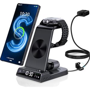 ZenGoose Caricatore wireless per Samsung Galaxy S25 Ultra, Wireless Charger per Samsung con orologio digitale per Samsung Galaxy Watch 8/7/Ultra/6, Caricabatterie a Induzione per Galaxy S24 Ultra, Fold 7,Buds