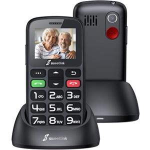 SweetLink Telefono Cellulare per Anziani con Tasti Grandi, GSM Senior Telefoni per Persone Anziane, Base di Ricarica, Funzione SOS, Chiamata Rapida, Volume Alto, Incompatibile con Iliad, Nero